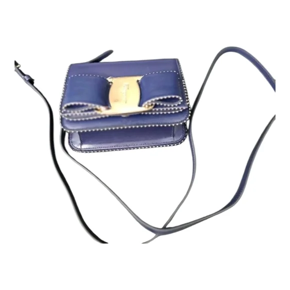 Salvatore Ferragamo Mini Vara Bow Crossbody Bag - Navy Blue - NWT - Picture 3 of 12
